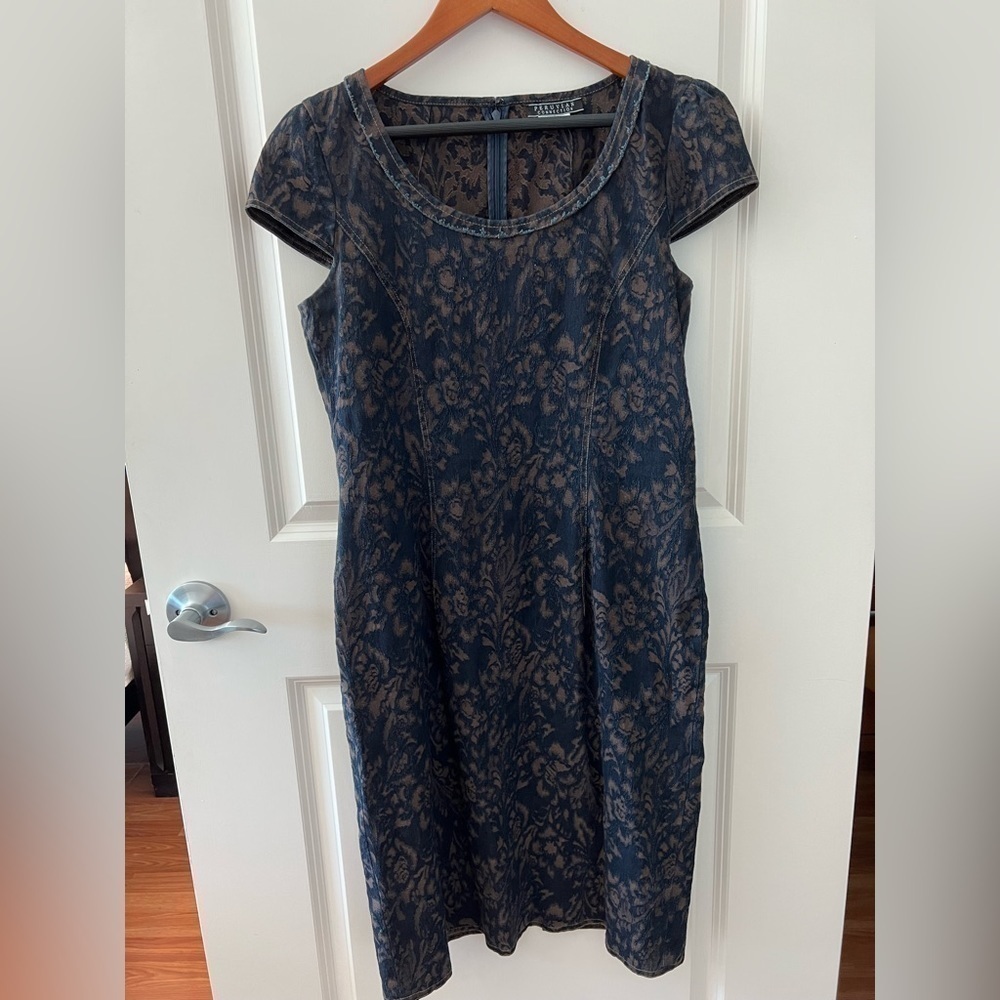 Peruvian Connection Brown Denim & Blue Burn Out Cap Sleeve Dress